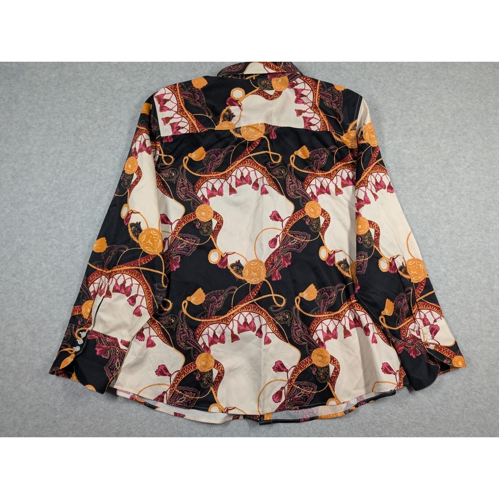 Chicos Women Top Size 4/20 NWT No Iron Tassle Gold Chain Print Button Up Long Sl - Picture 11 of 14